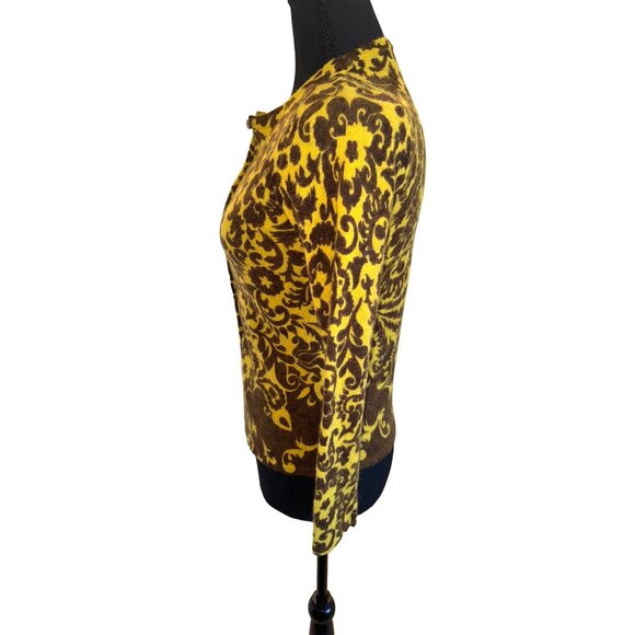 Carol Little Lambs Wool Angora Cardigan Mustard Yellow Brown Paisley Sweater S - Picture 4 of 9